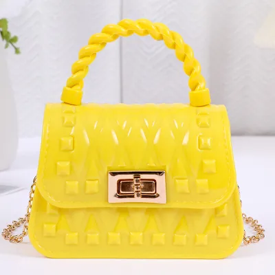 Women Fashion Leaf Pattern Mini Flap Lock Chain Crossbody Jelly PVC Bag
