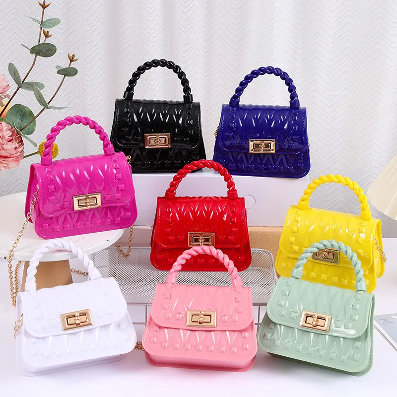 Women Fashion Leaf Pattern Mini Flap Lock Chain Crossbody Jelly PVC Bag
