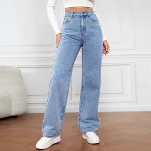 Women Fashion Simple Stretch Washed Straight Jeans