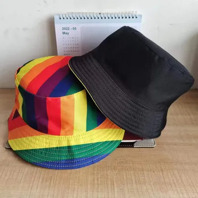 Women Fashion Double-Sided Rainbow Strip Sunshade Bucket Hat