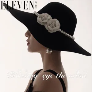 Women Elegant Vintage Hepburn Style Black Pearl Flower Wedding Hat