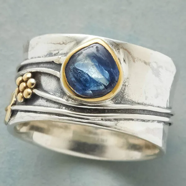 Women Vintage Water Drop Aquamarine Petal Ring