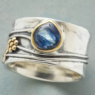 Women Vintage Water Drop Aquamarine Petal Ring