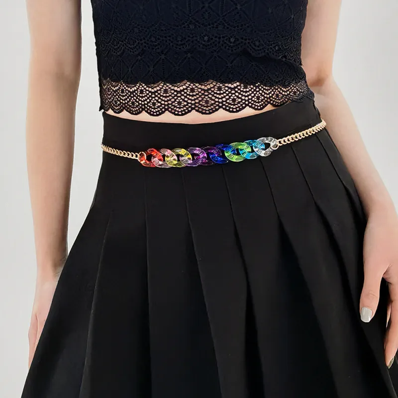 Women Fashion Colorful Acrylic Metal Chain Decorative Waist Chain All-Match Unisex Single Lap