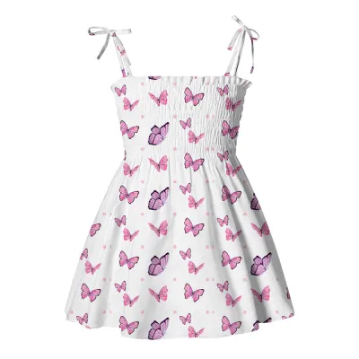 Kids Toddler Girls Summer Casual Pineapple Butterfly Dinosaur Leopard Print Sleeveless Strap Tube Top Dress