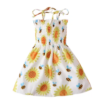 Kids Toddler Girls Summer Casual Pineapple Butterfly Dinosaur Leopard Print Sleeveless Strap Tube Top Dress