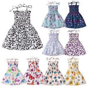 Kids Toddler Girls Summer Casual Pineapple Butterfly Dinosaur Leopard Print Sleeveless Strap Tube Top Dress