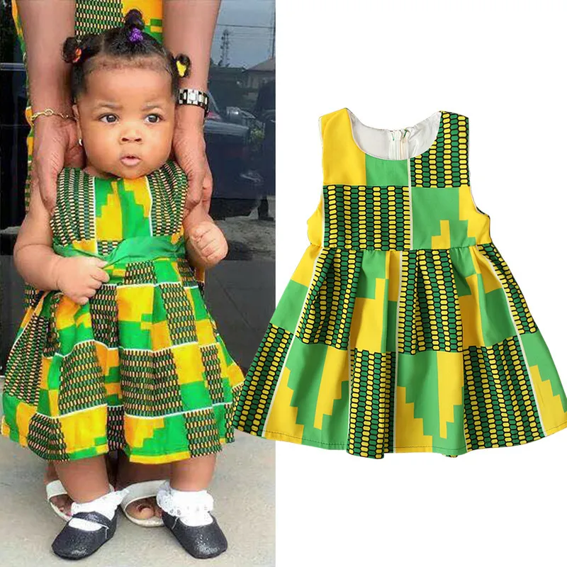 Kids Baby Girls Summer Casual Color Block Geometric Bohemian Sleeveless Vest Cotton Dress