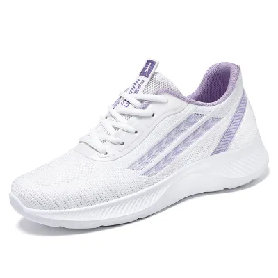 Women Fashion Plus Size Mesh Breathable Striped Lace-Up Sneakers