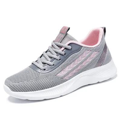 Women Fashion Plus Size Mesh Breathable Striped Lace-Up Sneakers