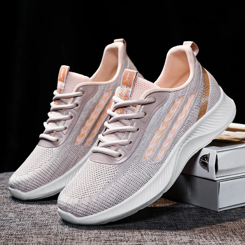 Women Fashion Plus Size Mesh Breathable Striped Lace-Up Sneakers