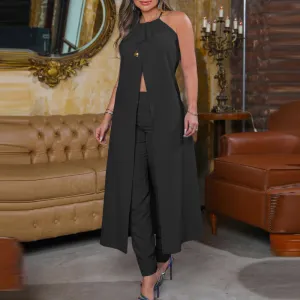 Women Casual Halter Backless Slit Top Pants Set
