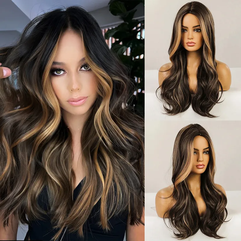 Women Fashion Spotted Wavy Long Curly Hair Wig Full Head Natural Cosplay