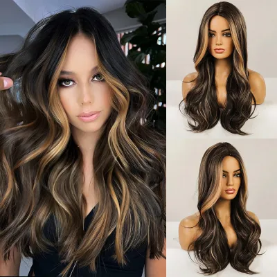 Women Fashion Spotted Wavy Long Curly Hair Wig Full Head Natural Cosplay