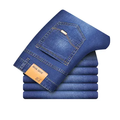 Men Casual Loose Straight Stretch Slim Jeans with Mid Waist