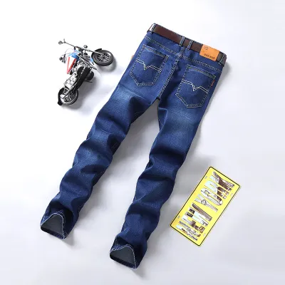 Men Casual Loose Straight Stretch Slim Jeans with Mid Waist