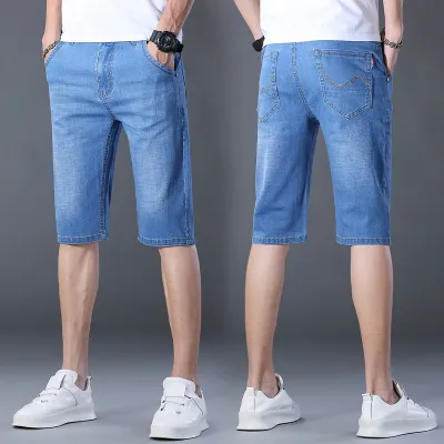 Men Fashion Casual Straight Stretch Slim-Fit Seven-Point Jeans Shorts