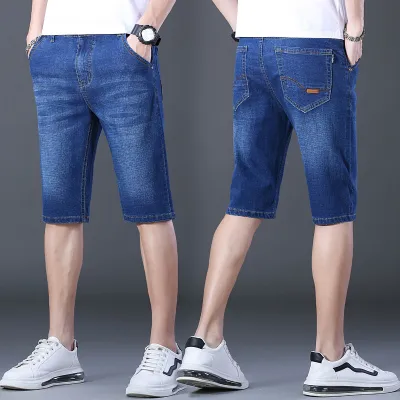 Men Fashion Casual Straight Stretch Slim-Fit Seven-Point Jeans Shorts