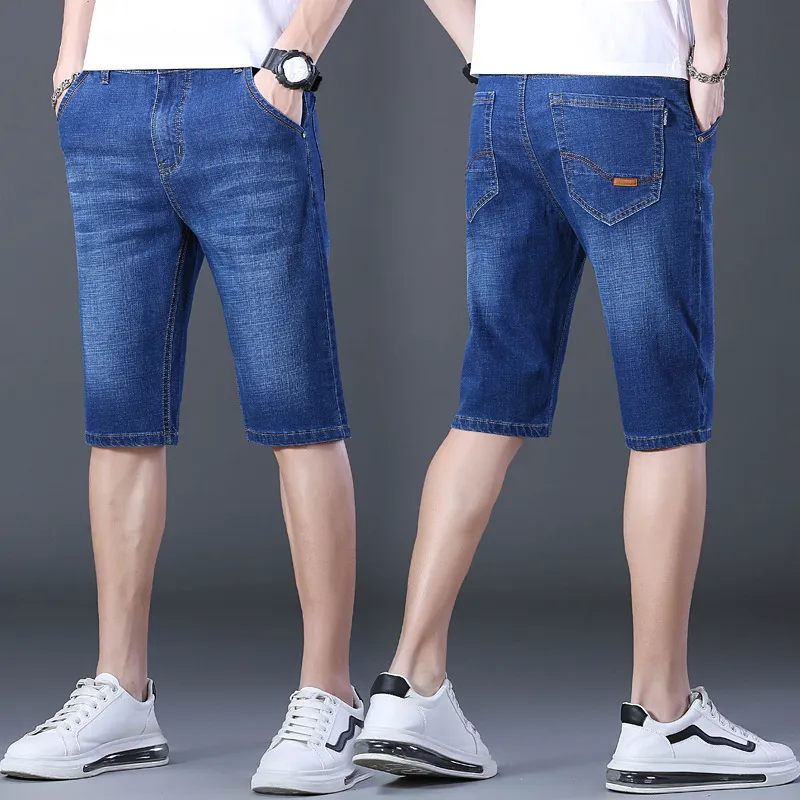 Men Fashion Casual Straight Stretch Slim-Fit Seven-Point Jeans Shorts