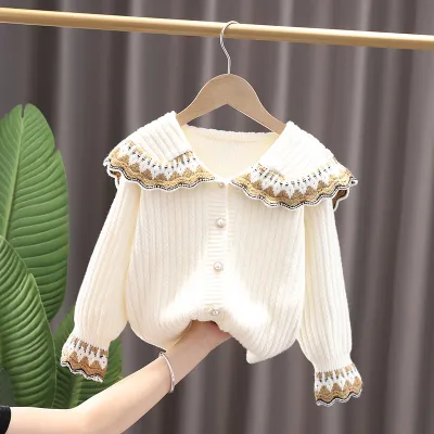 Kids Toddler Girls Autumn Winter Casual Simple Solid Color Button Lapel Sweater
