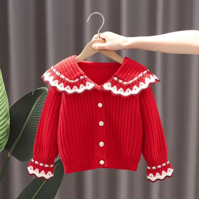 Kids Toddler Girls Autumn Winter Casual Simple Solid Color Button Lapel Sweater