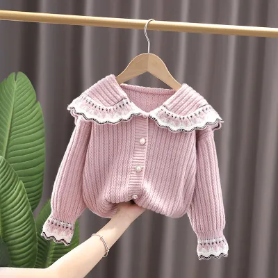 Kids Toddler Girls Autumn Winter Casual Simple Solid Color Button Lapel Sweater