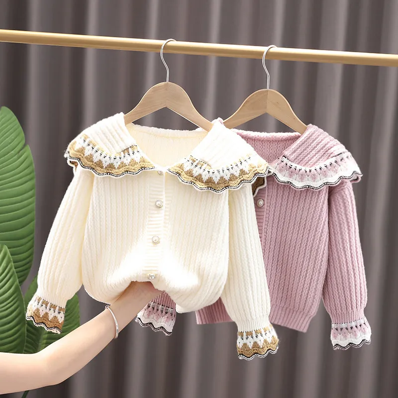 Kids Toddler Girls Autumn Winter Casual Simple Solid Color Button Lapel Sweater