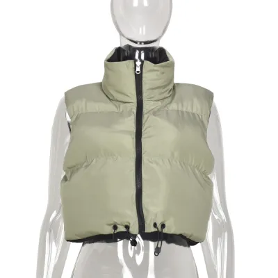 Winter Women Fashion Double-Sided Stand Collar Zipper Vest Coat