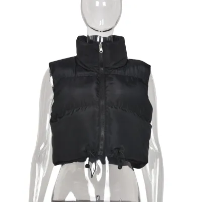 Winter Women Fashion Double-Sided Stand Collar Zipper Vest Coat