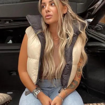 Winter Women Fashion Double-Sided Stand Collar Zipper Vest Coat