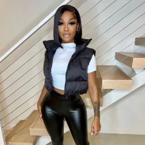 Winter Women Fashion Double-Sided Stand Collar Zipper Vest Coat