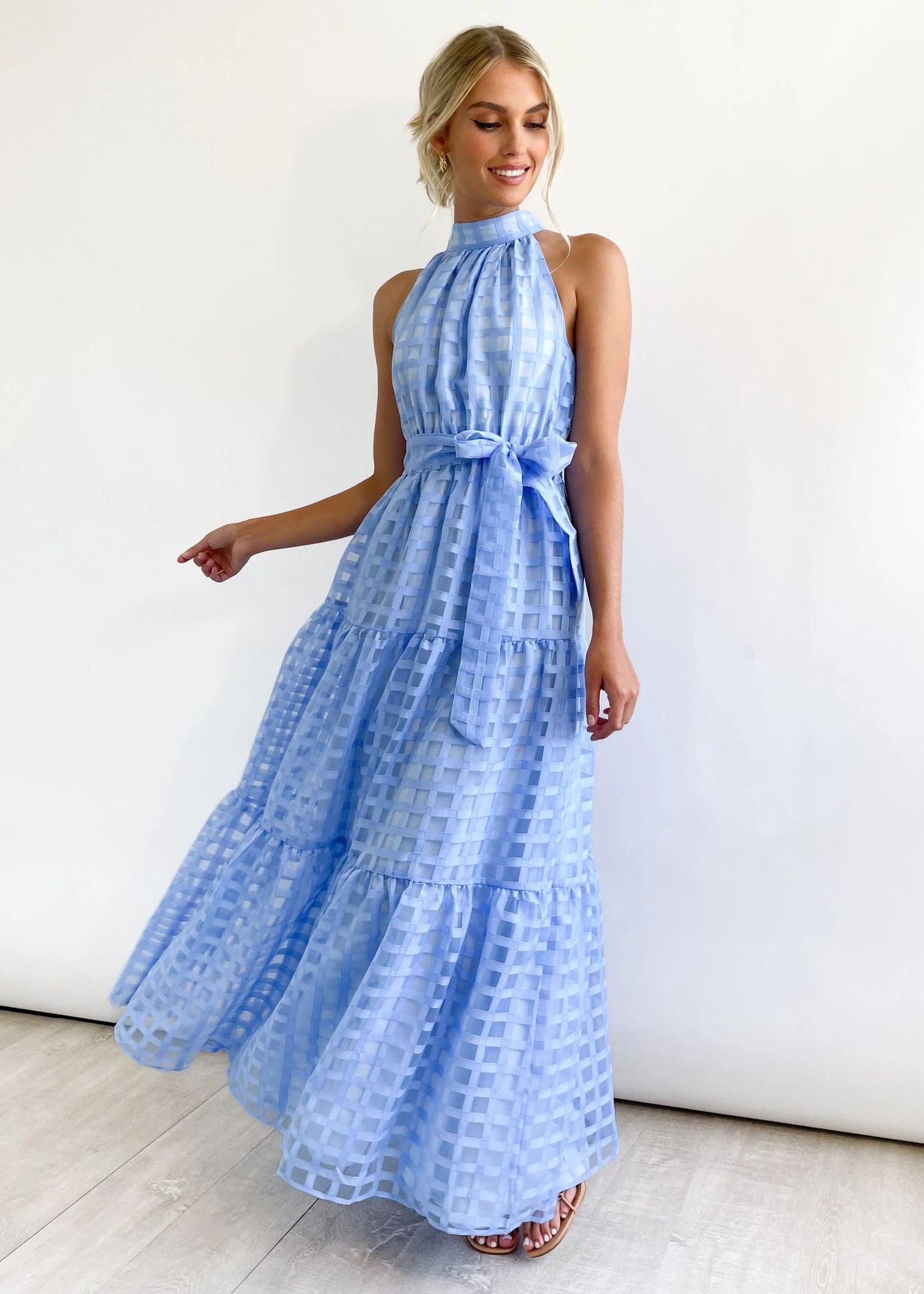 パーティードレス Blue Acapulco Print Gathered Silk Blend Dress color_1.jpg?x-oss-process=