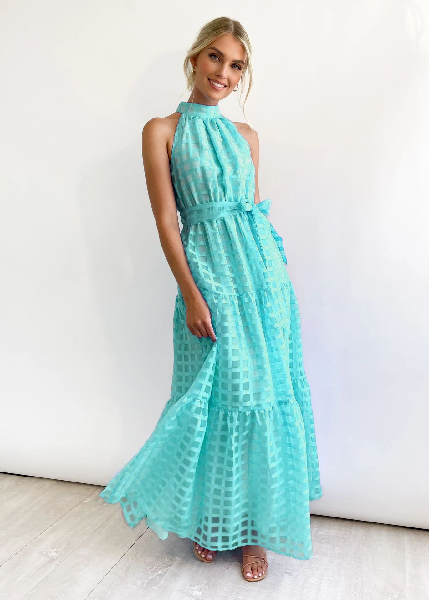 ★Sea NY★ Iyla スワタッシュ スリップ ミディドレス Blue shiny frill dress（ドレス）｜My shawty（マイシャウティー）の