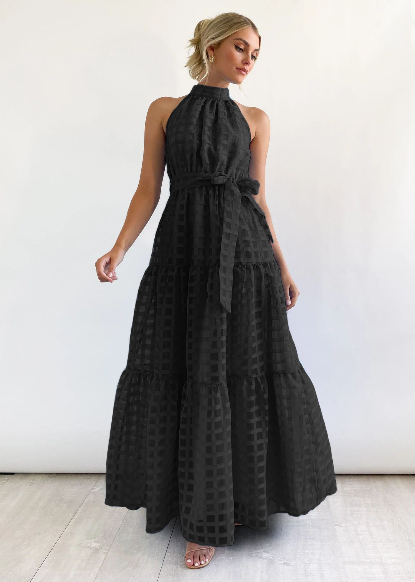 【ThreeTimes】 Stretch lace up dress 3色 Yellow Sun Rays Knit Maxi Dress