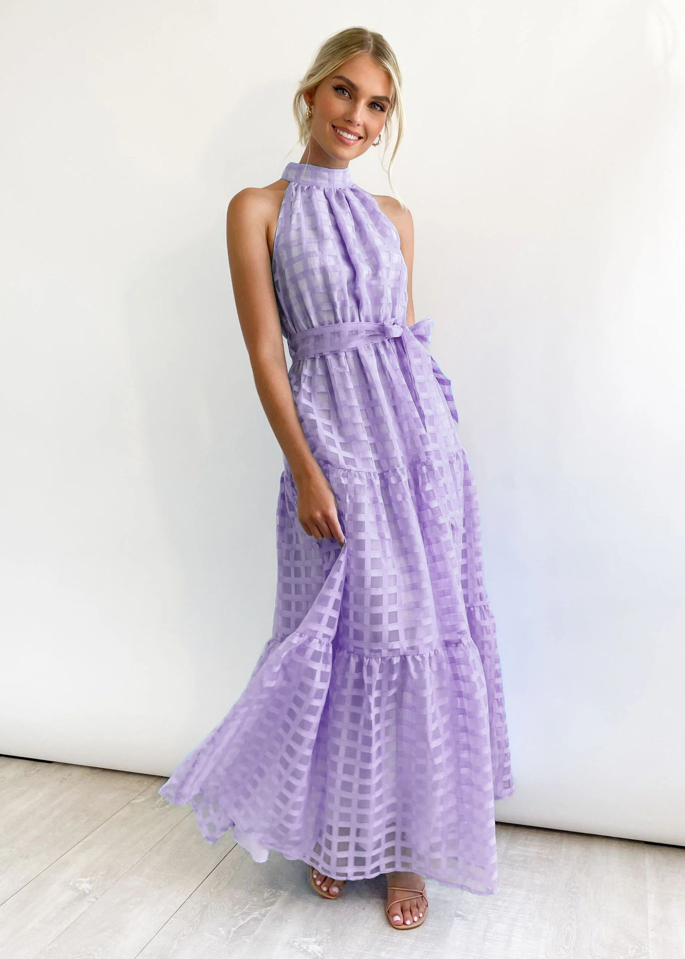 【ThreeTimes】 Stretch lace up dress 3色 Yellow Sun Rays Knit Maxi Dress