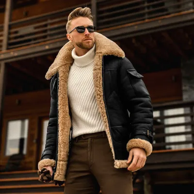 Men Autumn Winter Punk Casual Solid Color Frock Single-Breasted Large Lapel Zipper Plus Size Jacket Coat