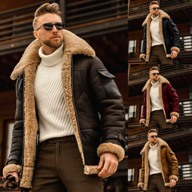 Men Autumn Winter Punk Casual Solid Color Frock Single-Breasted Large Lapel Zipper Plus Size Jacket Coat