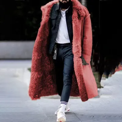 Men Autumn Winter Casual Solid Suede Single-Breasted Large Lapel Button Plus Size Coat Jacket Long