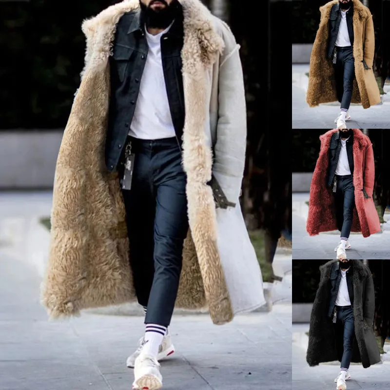 Men Autumn Winter Casual Solid Suede Single-Breasted Large Lapel Button Plus Size Coat Jacket Long
