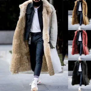 Men Autumn Winter Casual Solid Suede Single-Breasted Large Lapel Button Plus Size Coat Jacket Long