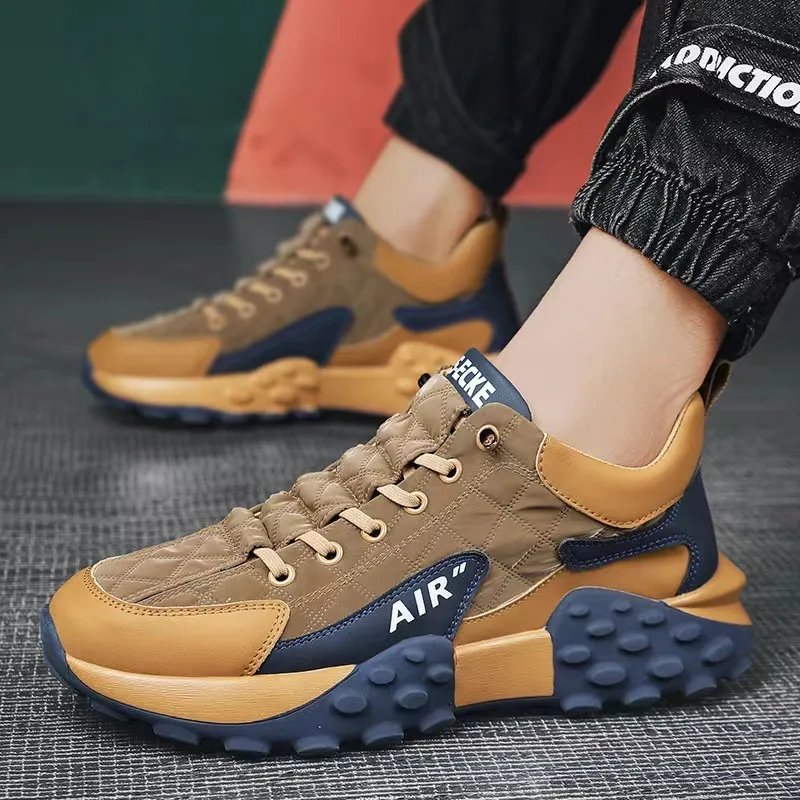 Men's Vintage Colorblock Letter Sneakers with Rubber Platform