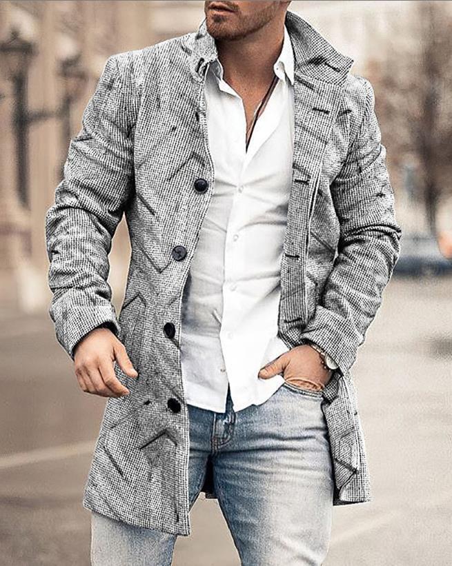 Wholesale Men Autumn Winter Fashion Casual Simple Color Matching Lapel Button Plus Size Wool Coat