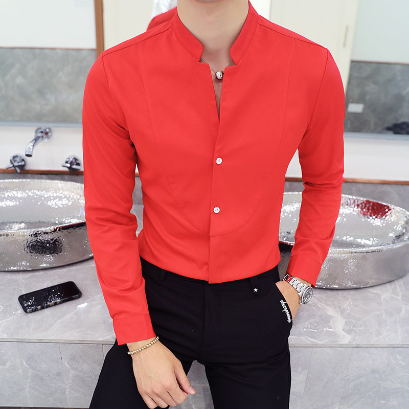 Wholesale Men Solid Color Long-Sleeved Shirt