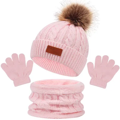 Kids Unisex Autumn Winter Fashion Casual Cute Color-Matching Hat Scarf Gloves Three Set