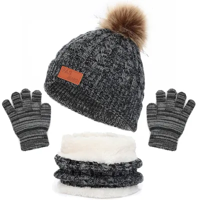 Kids Unisex Autumn Winter Fashion Casual Cute Color-Matching Hat Scarf Gloves Three Set