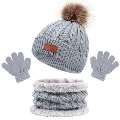 Kids Unisex Autumn Winter Fashion Casual Cute Color-Matching Hat Scarf Gloves Three Set