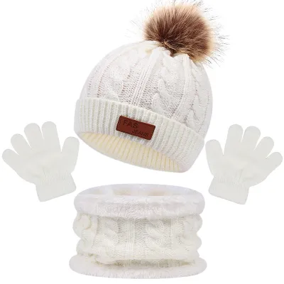 Kids Unisex Autumn Winter Fashion Casual Cute Color-Matching Hat Scarf Gloves Three Set