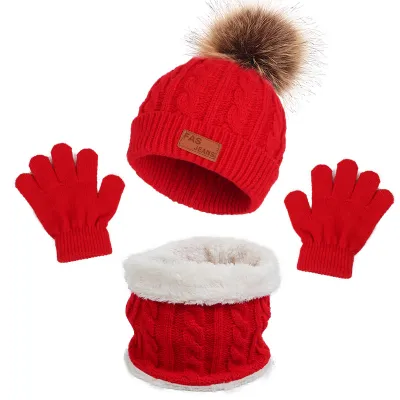 Kids Unisex Autumn Winter Fashion Casual Cute Color-Matching Hat Scarf Gloves Three Set