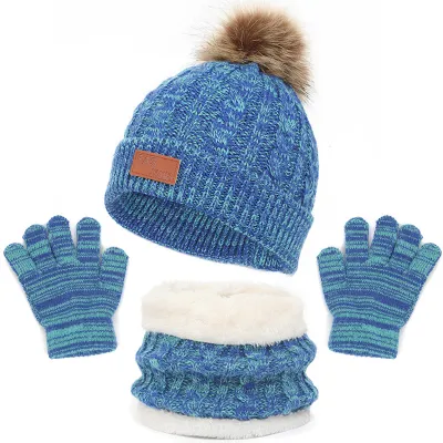 Kids Unisex Autumn Winter Fashion Casual Cute Color-Matching Hat Scarf Gloves Three Set