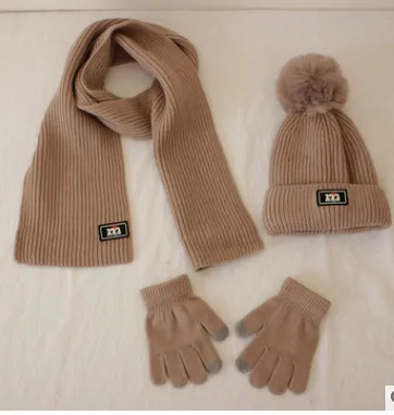 Kids Unisex Autumn Winter Fashion Casual Cute Solid Color Hat Scarf Gloves Three Set